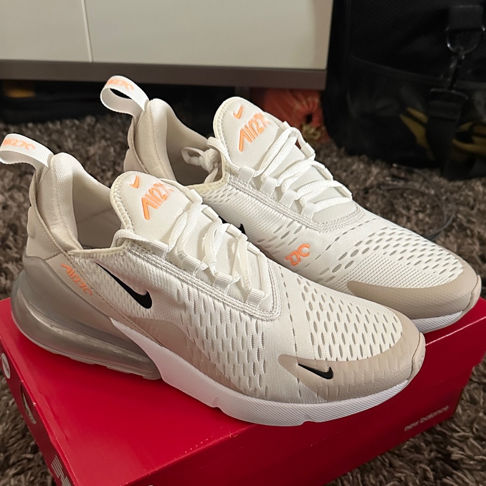 Nike Air Max 270 White and Orange Sneakers
